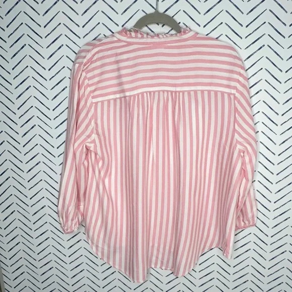 Beach Lunch Lounge Pink Stripe Popover Blouse Size Xl - Picture 2 of 5